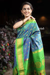 Utsaav ~ Authentic Handloom Pure Silk Maharani Paithani - Beautiful Dual Tone Blue with Fresh Green Border and Pallu - verymuchindian.com