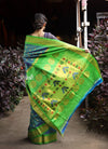 Utsaav ~ Authentic Handloom Pure Silk Maharani Paithani - Beautiful Dual Tone Blue with Fresh Green Border and Pallu - verymuchindian.com