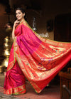 Utsaav Top Selling ~ Traditional Handloom Pure Silk Paithani Beautiful Peach Pink with Fresh Green Border - verymuchindian.com