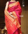 Utsaav Top Selling ~ Traditional Handloom Pure Silk Paithani Beautiful Peach Pink with Fresh Green Border - verymuchindian.com