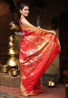 Utsaav Top Selling ~ Traditional Handloom Pure Silk Paithani Beautiful Peach Pink with Fresh Green Border - verymuchindian.com