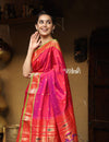 Utsaav Top Selling ~ Traditional Handloom Pure Silk Paithani Beautiful Peach Pink with Fresh Green Border - verymuchindian.com