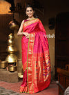 Utsaav Top Selling ~ Traditional Handloom Pure Silk Paithani Beautiful Peach Pink with Fresh Green Border - verymuchindian.com