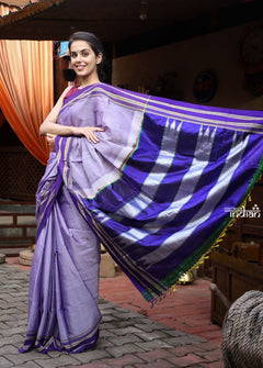 Utsaav ~ Traditional Ilkal Saree Handloom, Cotton Silk in Lavender with Dark Purple Border and Pallu - verymuchindian.com