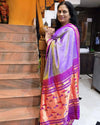 Utsaav ~ Traditional Pure Silk Handloom Paithani ~ Dual Tone Lavender with Purplish Pink Border - verymuchindian.com