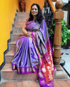Utsaav ~ Traditional Pure Silk Handloom Paithani ~ Dual Tone Lavender with Purplish Pink Border - verymuchindian.com