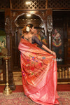 VMI Chosen Weave- Half allover High Quality Pure Silk Intricately Woven Handloom Paithani~ Pretty Peach - verymuchindian.com