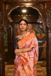 VMI Chosen Weave- Half allover High Quality Pure Silk Intricately Woven Handloom Paithani~ Pretty Peach - verymuchindian.com
