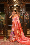 VMI Chosen Weave- Half allover High Quality Pure Silk Intricately Woven Handloom Paithani~ Pretty Peach - verymuchindian.com