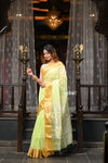 VMI Exclusive Designer! Handloom Cotton Silk Saree With Broad Golden Border ~ Lush Green - verymuchindian.com