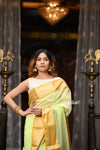 VMI Exclusive Designer! Handloom Cotton Silk Saree With Broad Golden Border ~ Lush Green - verymuchindian.com