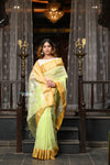 VMI Exclusive Designer! Handloom Cotton Silk Saree With Broad Golden Border ~ Lush Green - verymuchindian.com